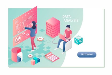 Data analysis, search engine optimization, site position isometric concept