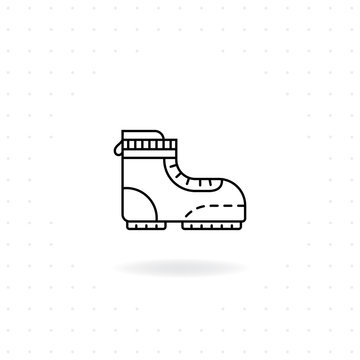Hiking boots icon, Black thin line Boots icon with shadow, Vector of Boot for camping and outdoor activities