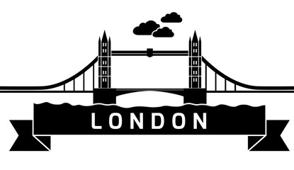 Silhouette London Tower Bridge as seen from River Thames. Linear vector illustration