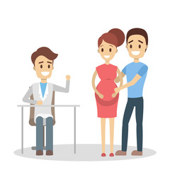 Pregnant couple consulting with doctor
