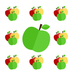 Seamless pattern - apples red, green, yellow on a white background.
