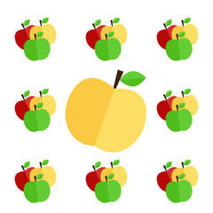 Seamless pattern - apples red, green, yellow on a white background.