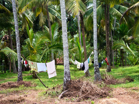 Wäsche an der Leine, Varkala, Odayam Beach, Bundesstaat Kerala, Südindien, Asien