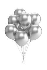 3D Rendering silver Balloons Isolated on white Background