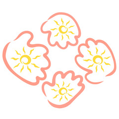 Obraz premium Four hands and a sun in each of them