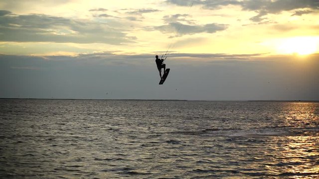 Kite boarding. Slow motion.