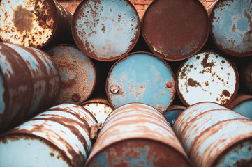 Steel oil rusted barrel tanks