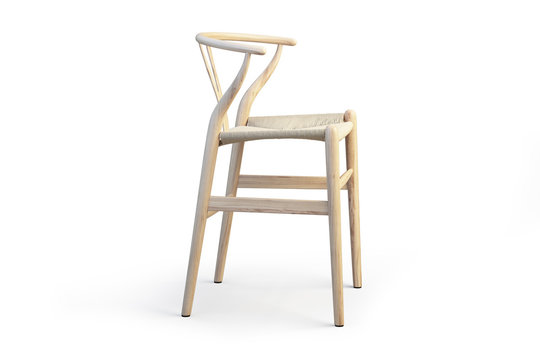 Modern light wood stool. 3d render