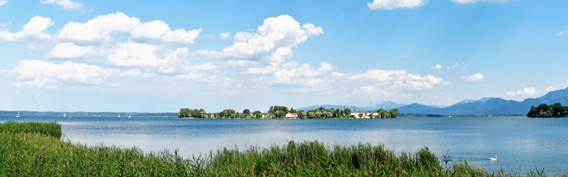 Lake Chiemsee and Fraueninsel in summer