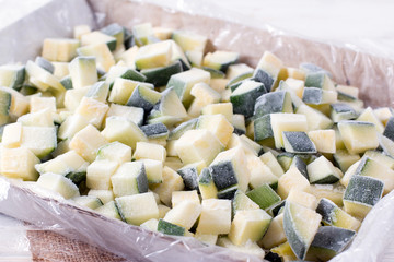 Frozen cubes of zucchini