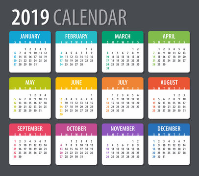2019 Calendar - illustration. Template. Mock up