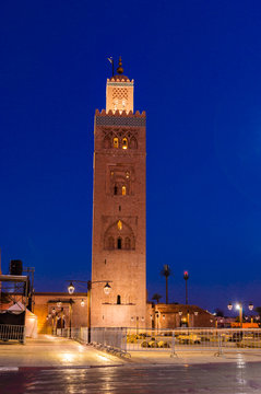 The Koutoubia Mosque or Kutubiyya Mosque at night.