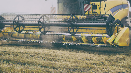Fototapeta na wymiar Combine harvesters working in wheat field
