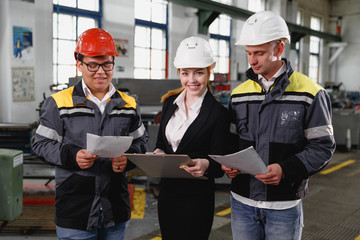 engineering construction teamwork concept : professional engineer work industrial project site...