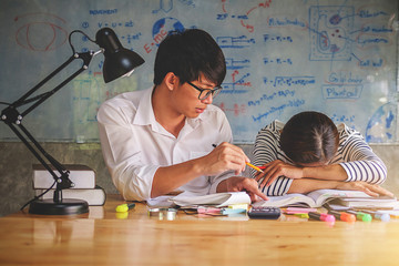 Education concept. Students studying and brainstorming campus concept. Close up of students...