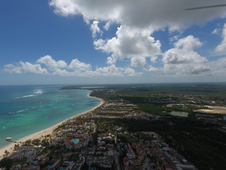 Fototapeta na wymiar Aerial view of Turquoise waters, beach and the reef in Dominican Republic