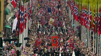 Norway National Day. Beautiful Procession. Traditional Dress. Happy And Joyful Norwegians Celebrating The Seventeenth of May In Oslo. Constitution Day. Independence Day.