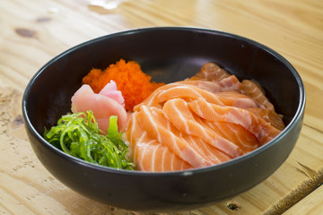 Japanese food , Sashimi salmon set . Selective focus