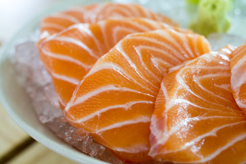 Japanese food , Sashimi salmon set . Selective focus