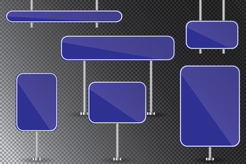 Realistic set of road signs isolated on transparent background. Vector illustration.