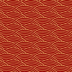 Chinese traditional seamless pattern .Oriental ornament background, red golden sea wave.
