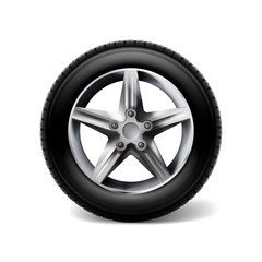 Obraz premium Stock vector illustration realistic car wheels set tyre bus, truck isolated on transparent white background EPS10
