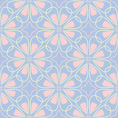 Geometric seamless pattern. Pale blue background with beige and pink elements