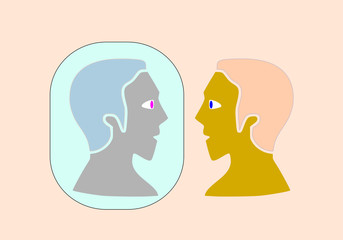 illustration about a man watch his splitted personality in the mirror