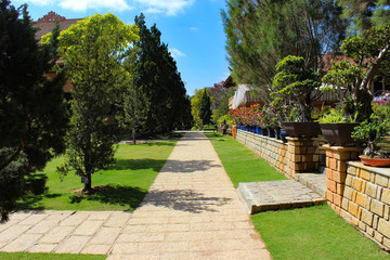 Da Lat, Vietnam - beautiful alley in the buddhist temple