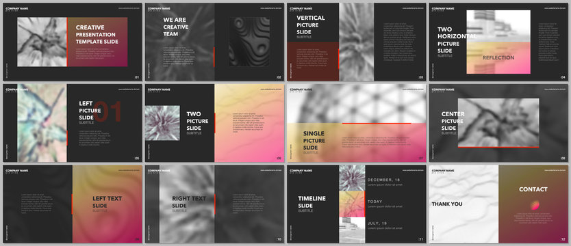 Minimal presentations design, portfolio vector templates with elements on black background. Multipurpose template for presentation slide, flyer leaflet, brochure cover, report, marketing, advertising.