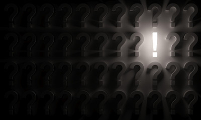 Obraz premium Luminous Exclamation Mark Between Aligned Question Marks