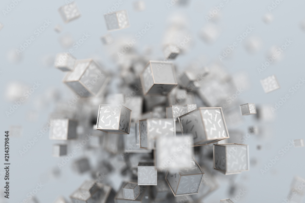 Poster abstract 3d rendering of geometric shapes. composition with cubes. modern background design for post