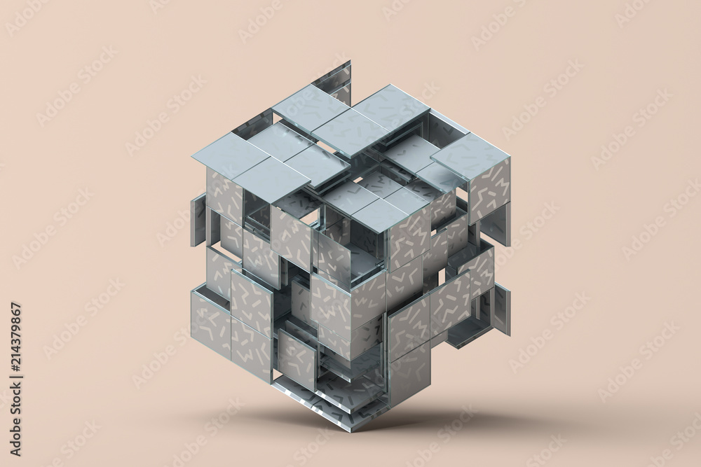 Poster abstract 3d rendering of geometric shapes. composition with squares. cube design. modern background 