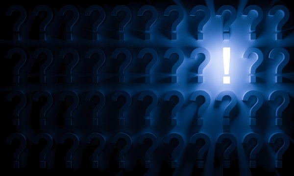 Radiant Exclamation Mark Aligned with Question Marks