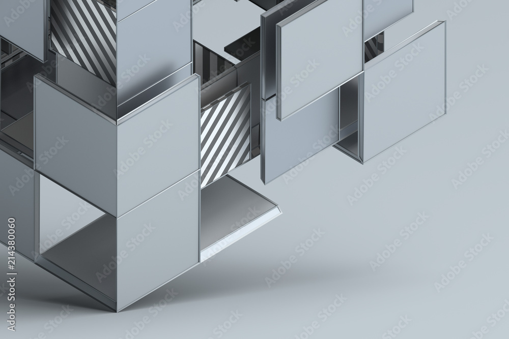 Poster abstract 3d rendering of geometric shapes. composition with squares. cube design. modern background 