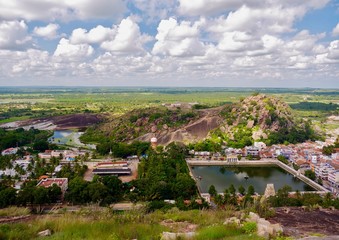 Panoramic view of Shravanabelagola, Ancient jain pilgrimage site, Karnataka. India