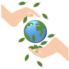 Save Earth Planet World Concept. World environment day concept. Hands holding green earth globe and tree , safe the world , ecology concept