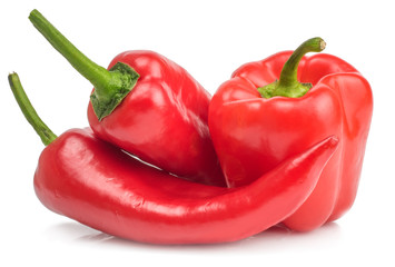 Bitter and sweet pepper isolated on white background