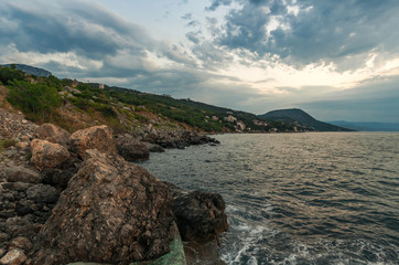 Rocky landscape against the blue sky in the Crimea
