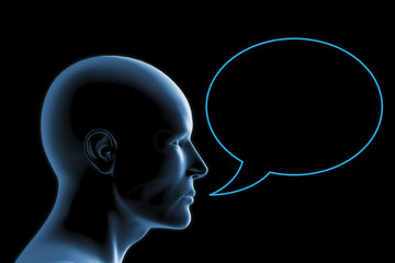 Man with Speech Balloon on Black Background