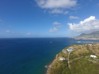 Fototapeta na wymiar Aerial view of azure coastal water of Saint Kitts and Nevis