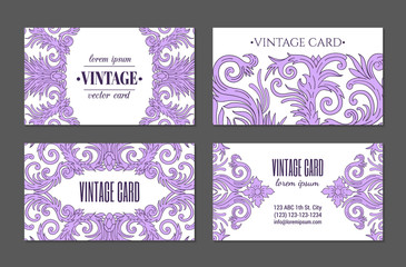 French baroque style elegant ornate visiting cards. Luxurious fashionable ornamental flyer design. Vintage fancy ornament decoration. Pathetic retro embellishment. EPS 10 vector brochure template