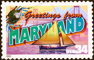 Greetings from Maryland postcard on stamp