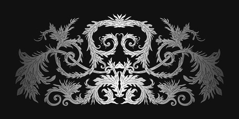 Baroque style ornament design. Retro ornamental gradient silver metallic background. Vintage decorative pattern. EPS 10 vector illustration.