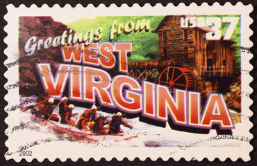Greetings from West Virginia postcard on stamp
