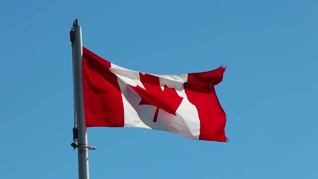 A Canadian Flag Blowing in the Wind