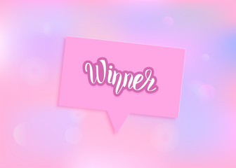 Winner horizontal card with speech bubble.  Vector illustration.