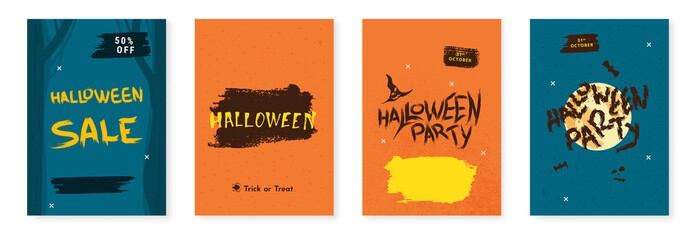 Happy Halloween set flat vertical posters. Vector illustration.