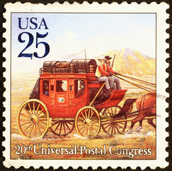Old stagecoach on american postage stamp