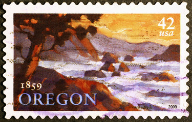 Oregon coast on american postage stamp